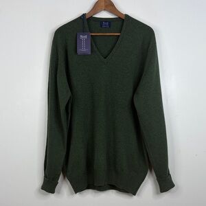 New William Lockie Sweater Mens 50 XXL Green Geelong Wool Long Sleeve V Neck
